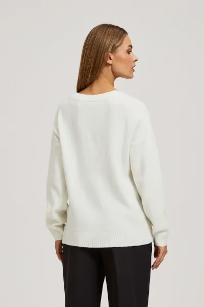 Marisse Pearl Beaded V-Neck Sweater