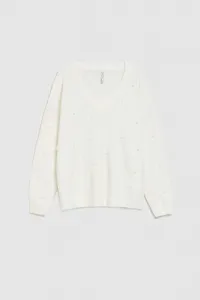 Marisse Pearl Beaded V-Neck Sweater