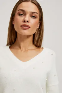 Marisse Pearl Beaded V-Neck Sweater