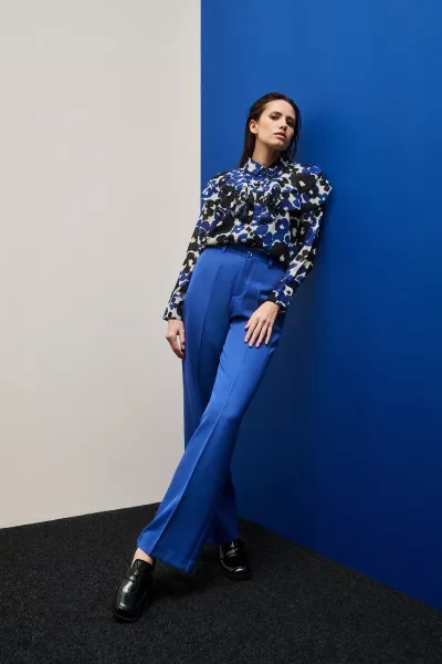 Marisse Blue Wide-Leg Creased Trousers
