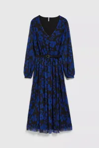 Marisse Blue Floral Print Dress With Belt