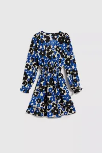 Marisse Blue Dress With A Flared Bottom And A Floral Pattern
