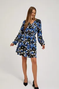 Marisse Blue Dress With A Flared Bottom And A Floral Pattern