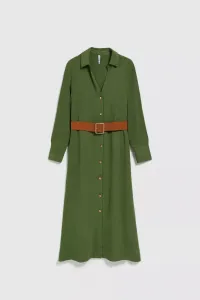 Marisse Khaki Midi Dress With Wide Belt