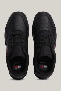 Tommy Hilfiger Men's Brand Logo Leather Top Rubber Outsole Black Sneakers Suitable for Casual Use