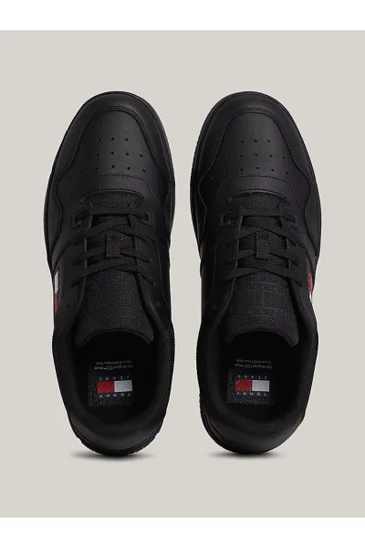 Tommy Hilfiger Men's Brand Logo Leather Top Rubber Outsole Black Sneakers Suitable for Casual Use