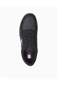 Tommy Hilfiger Men's Brand Logo Leather Top Rubber Outsole Black Sneakers Suitable for Casual Use