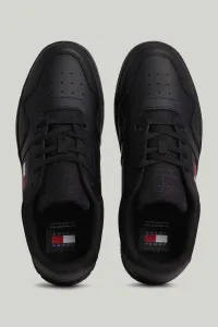Tommy Hilfiger Men's Brand Logo Leather Top Rubber Outsole Black Sneakers Suitable for Casual Use