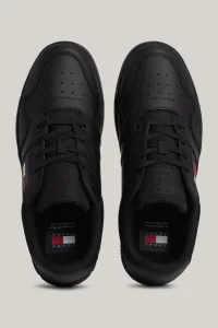 Tommy Hilfiger Men's Brand Logo Leather Top Rubber Outsole Black Sneakers Suitable for Casual Use