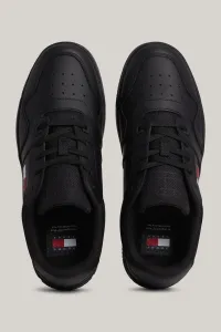 Tommy Hilfiger Men's Brand Logo Leather Top Rubber Outsole Black Sneakers Suitable for Casual Use