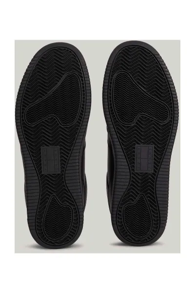 Tommy Hilfiger Men's Brand Logo Leather Top Rubber Outsole Black Sneakers Suitable for Casual Use