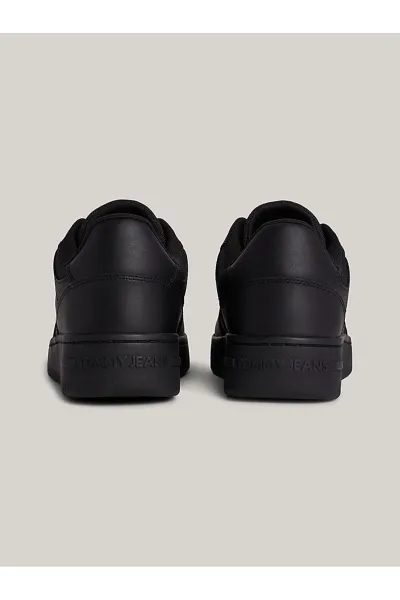 Tommy Hilfiger Men's Brand Logo Leather Top Rubber Outsole Black Sneakers Suitable for Casual Use