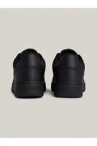 Tommy Hilfiger Men's Brand Logo Leather Top Rubber Outsole Black Sneakers Suitable for Casual Use