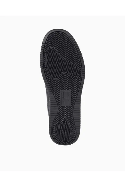 Tommy Hilfiger Men's Brand Logo Leather Top Rubber Outsole Black Sneakers Suitable for Casual Use