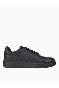 Tommy Hilfiger Men's Brand Logo Leather Top Rubber Outsole Black Sneakers Suitable for Casual Use
