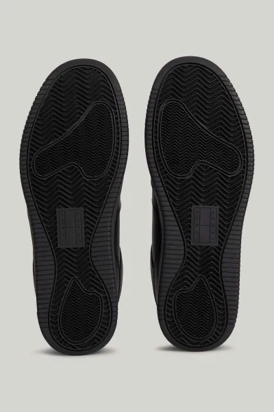 Tommy Hilfiger Men's Brand Logo Leather Top Rubber Outsole Black Sneakers Suitable for Casual Use