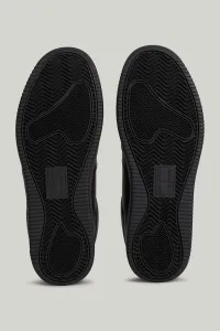 Tommy Hilfiger Men's Brand Logo Leather Top Rubber Outsole Black Sneakers Suitable for Casual Use