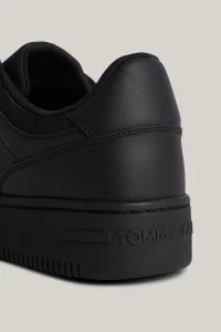 Tommy Hilfiger Men's Brand Logo Leather Top Rubber Outsole Black Sneakers Suitable for Casual Use