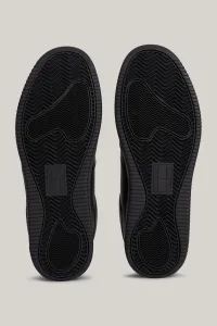 Tommy Hilfiger Men's Brand Logo Leather Top Rubber Outsole Black Sneakers Suitable for Casual Use