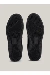 Tommy Hilfiger Men's Brand Logo Leather Top Rubber Outsole Black Sneakers Suitable for Casual Use