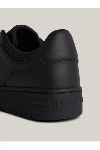 Tommy Hilfiger Men's Brand Logo Leather Top Rubber Outsole Black Sneakers Suitable for Casual Use