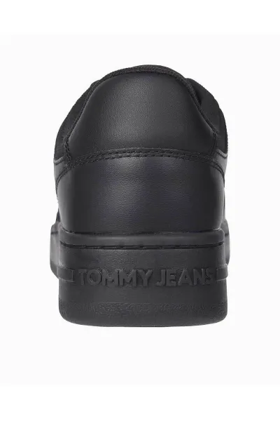 Tommy Hilfiger Men's Brand Logo Leather Top Rubber Outsole Black Sneakers Suitable for Casual Use