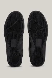 Tommy Hilfiger Men's Brand Logo Leather Top Rubber Outsole Black Sneakers Suitable for Casual Use