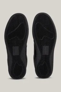 Tommy Hilfiger Men's Brand Logo Leather Top Rubber Outsole Black Sneakers Suitable for Casual Use