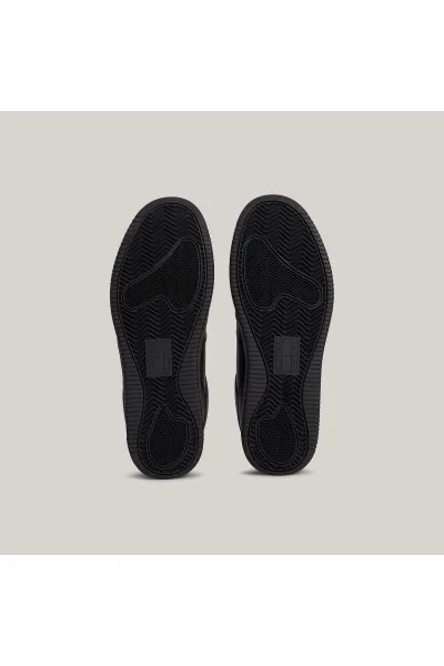 Tommy Hilfiger Men's Brand Logo Leather Top Rubber Outsole Black Sneakers Suitable for Casual Use