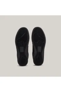 Tommy Hilfiger Men's Brand Logo Leather Top Rubber Outsole Black Sneakers Suitable for Casual Use