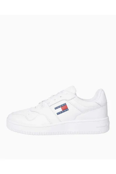 Tommy Hilfiger Men's Brand Logo Leather Top Rubber Outsole White Sneakers Suitable for Casual Use