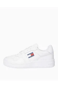 Tommy Hilfiger Men's Brand Logo Leather Top Rubber Outsole White Sneakers Suitable for Casual Use
