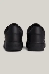Tommy Hilfiger Men's Brand Logo Leather Top Rubber Outsole Black Sneakers Suitable for Casual Use