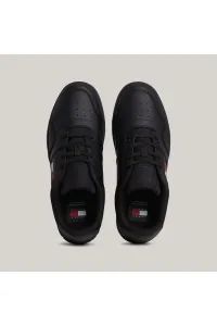 Tommy Hilfiger Men's Brand Logo Leather Top Rubber Outsole Black Sneakers Suitable for Casual Use