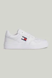 Tommy Hilfiger Men's Brand Logo Leather Top Rubber Outsole White Sneakers Suitable for Casual Use