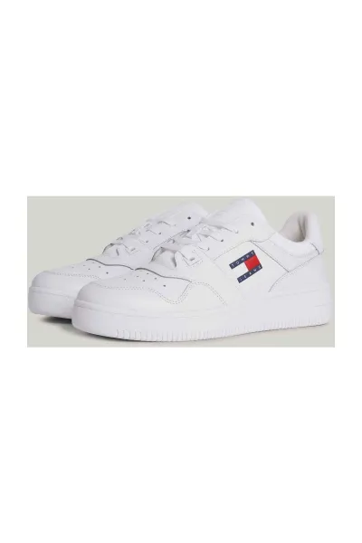 Tommy Hilfiger Men's Brand Logo Leather Top Rubber Outsole White Sneakers Suitable for Casual Use