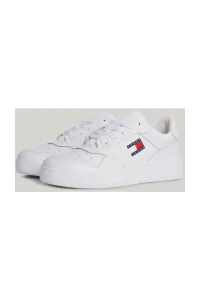Tommy Hilfiger Men's Brand Logo Leather Top Rubber Outsole White Sneakers Suitable for Casual Use