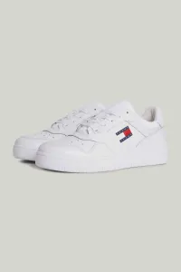 Tommy Hilfiger Men's Brand Logo Leather Top Rubber Outsole White Sneakers Suitable for Casual Use