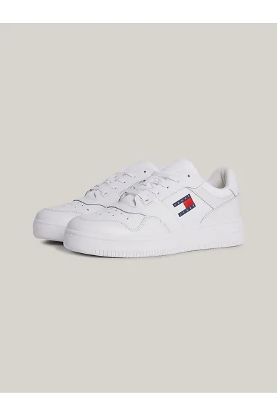 Tommy Hilfiger Men's Brand Logo Leather Top Rubber Outsole White Sneakers Suitable for Casual Use