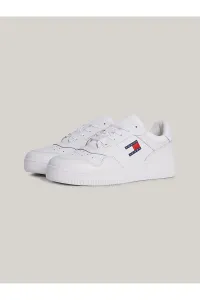 Tommy Hilfiger Men's Brand Logo Leather Top Rubber Outsole White Sneakers Suitable for Casual Use