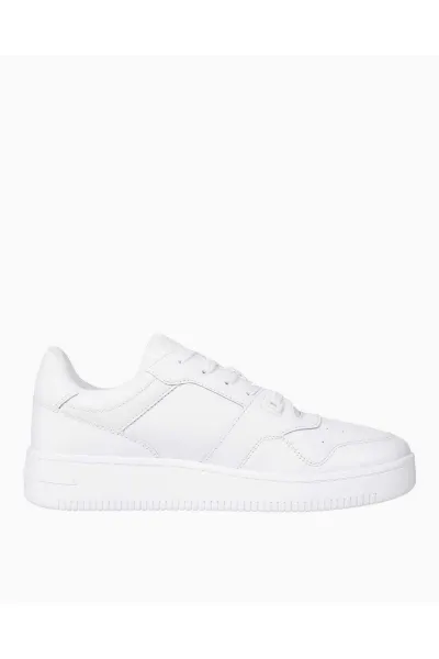 Tommy Hilfiger Men's Brand Logo Leather Top Rubber Outsole White Sneakers Suitable for Casual Use