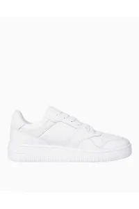 Tommy Hilfiger Men's Brand Logo Leather Top Rubber Outsole White Sneakers Suitable for Casual Use