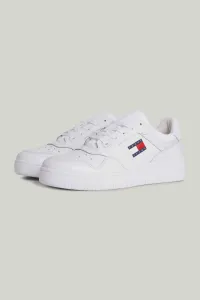 Tommy Hilfiger Men's Brand Logo Leather Top Rubber Outsole White Sneakers Suitable for Casual Use