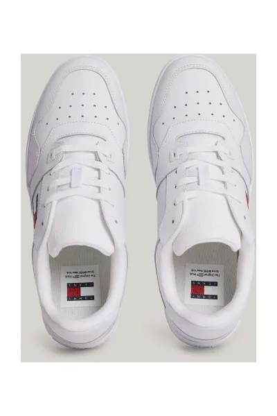 Tommy Hilfiger Men's Brand Logo Leather Top Rubber Outsole White Sneakers Suitable for Casual Use