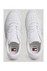 Tommy Hilfiger Men's Brand Logo Leather Top Rubber Outsole White Sneakers Suitable for Casual Use