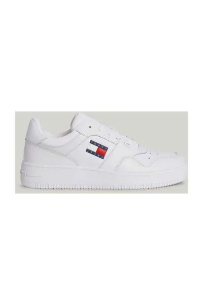 Tommy Hilfiger Men's Brand Logo Leather Top Rubber Outsole White Sneakers Suitable for Casual Use