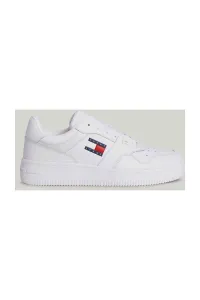 Tommy Hilfiger Men's Brand Logo Leather Top Rubber Outsole White Sneakers Suitable for Casual Use
