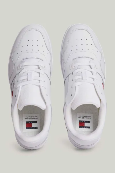 Tommy Hilfiger Men's Brand Logo Leather Top Rubber Outsole White Sneakers Suitable for Casual Use