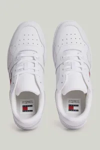 Tommy Hilfiger Men's Brand Logo Leather Top Rubber Outsole White Sneakers Suitable for Casual Use