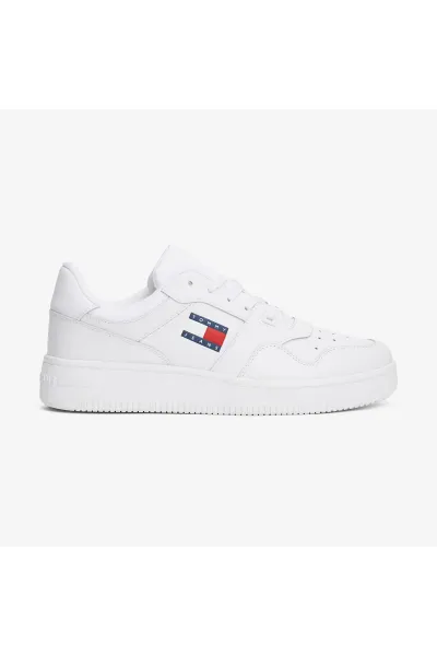 Tommy Hilfiger Men's Brand Logo Leather Top Rubber Outsole White Sneakers Suitable for Casual Use
